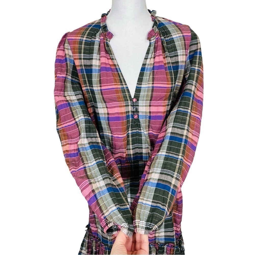 Veronica Beard Jeans Destiny Ruffled Metallic Checked Cotton Blend Mini Dress - Picture 10 of 13